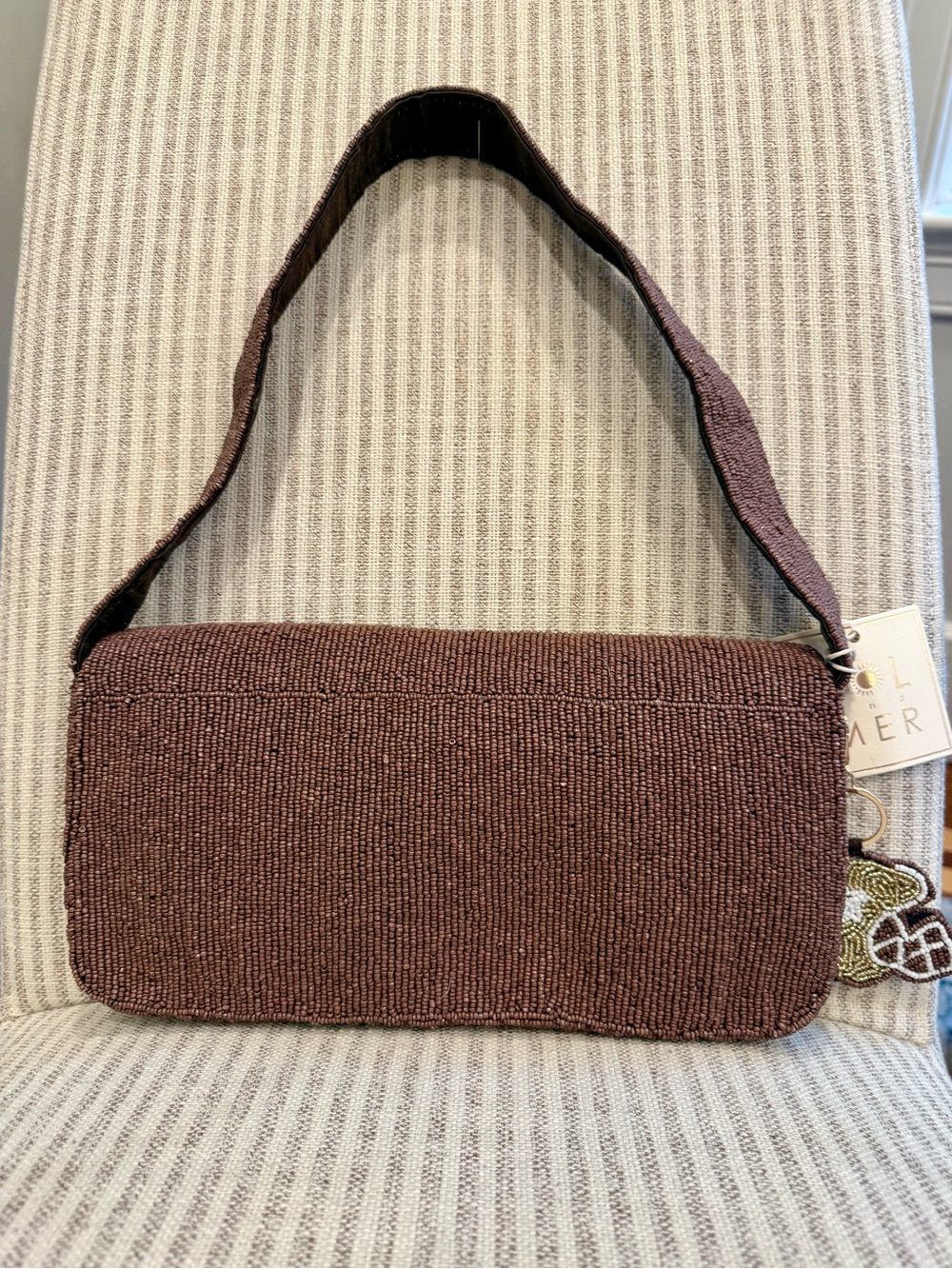 Sol and Mer Beaded Brown Shoulder Bag with beaded Football & beaded helmet - Picture 3 of 9